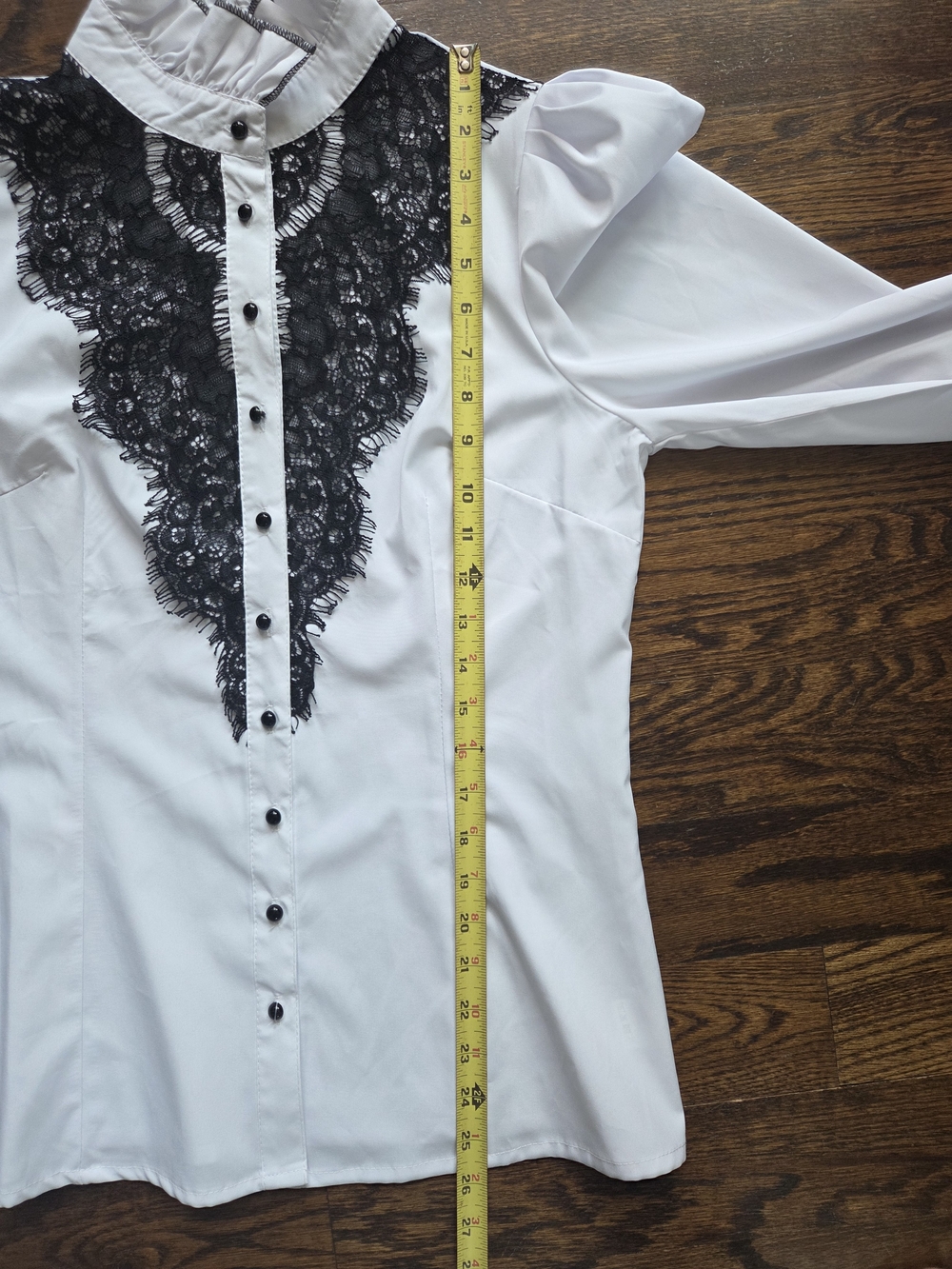 Women's White & Black Lace Victorian Style Gothic Blouse High Ruffled Collar - Picture 11 of 11